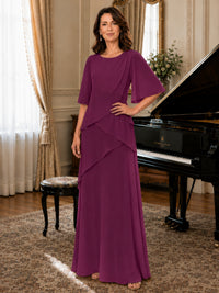 Asymmetric Draped Chiffon Mother of the Bride Dress with Flutter Sleeves