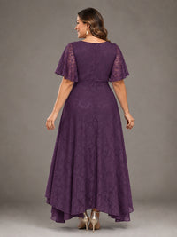 Jacquard Chiffon A-Line V-Neck High-Low Mother of the Bride Dress