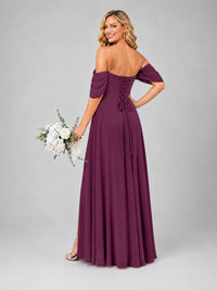 Off Shoulder Chiffon Bridesmaid Dress with Slit