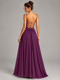 Spaghetti Strap Ruched Chiffon Maxi Dress with Backless