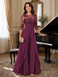 Lace Applique Wide-Leg Chiffon Mother of the Bride Jumpsuit