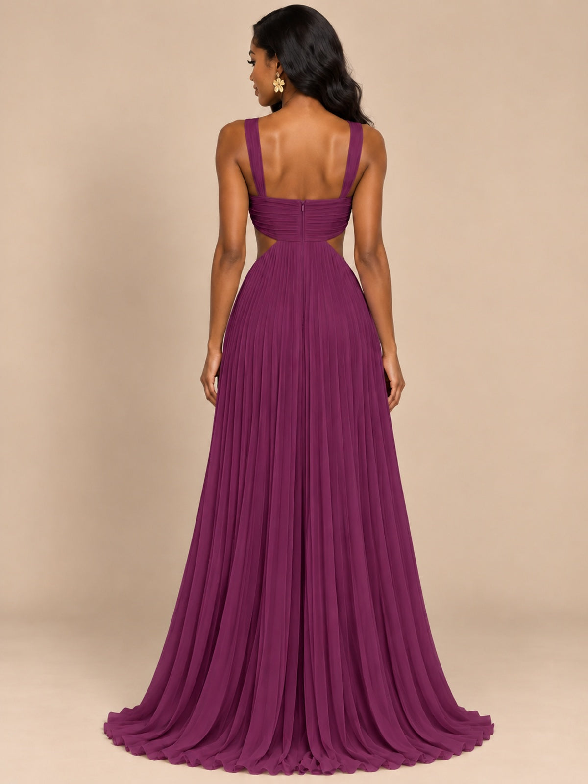 Butter Yellow Pleated Cutout Maxi Dress