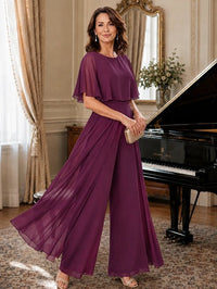 Chiffon Mother of the Bride Jumpsuit with Layered Cape Sleeves