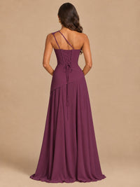 One Shoulder Prom Dress A-line Ruched Women Wedding Formal Gowns