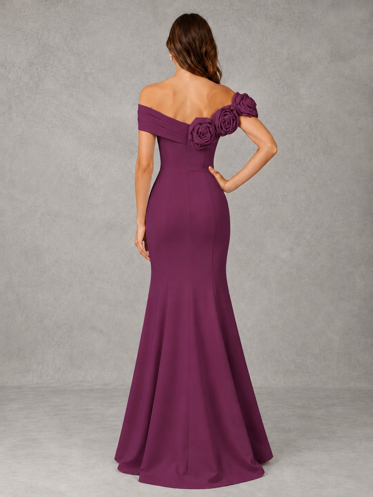 Blush Pink Off Shoulder Mermaid Bridesmaid Dress with Floral Rosette
