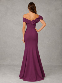 Blush Pink Off Shoulder Mermaid Bridesmaid Dress with Floral Rosette