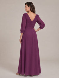V-Neck Pleated Chiffon Mother of the Bride Dress with Flutter Sleeves