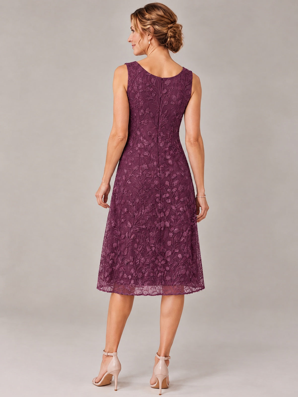 Tea Length Sequin Lace Mother of The Bride Dress with Chiffon Jacket