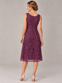 Tea Length Sequin Lace Mother of The Bride Dress with Chiffon Jacket