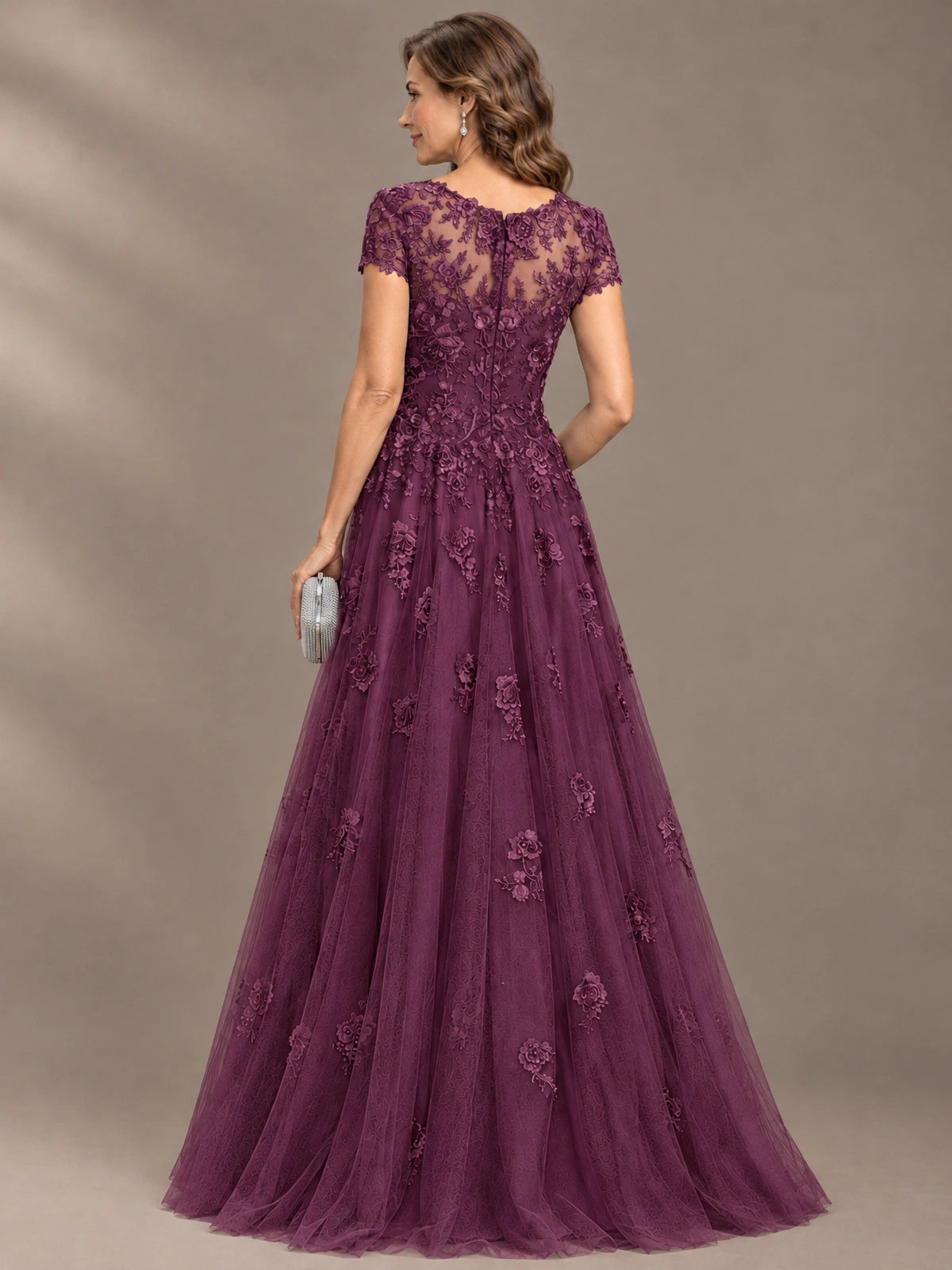 Lace Appliques A-line Mother of The Bride Dresses with Short Sleeves