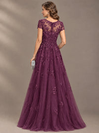 Lace Appliques A-line Mother of The Bride Dresses with Short Sleeves