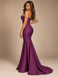 Red Strapless Satin Mermaid Prom Dress with Corset Bodice