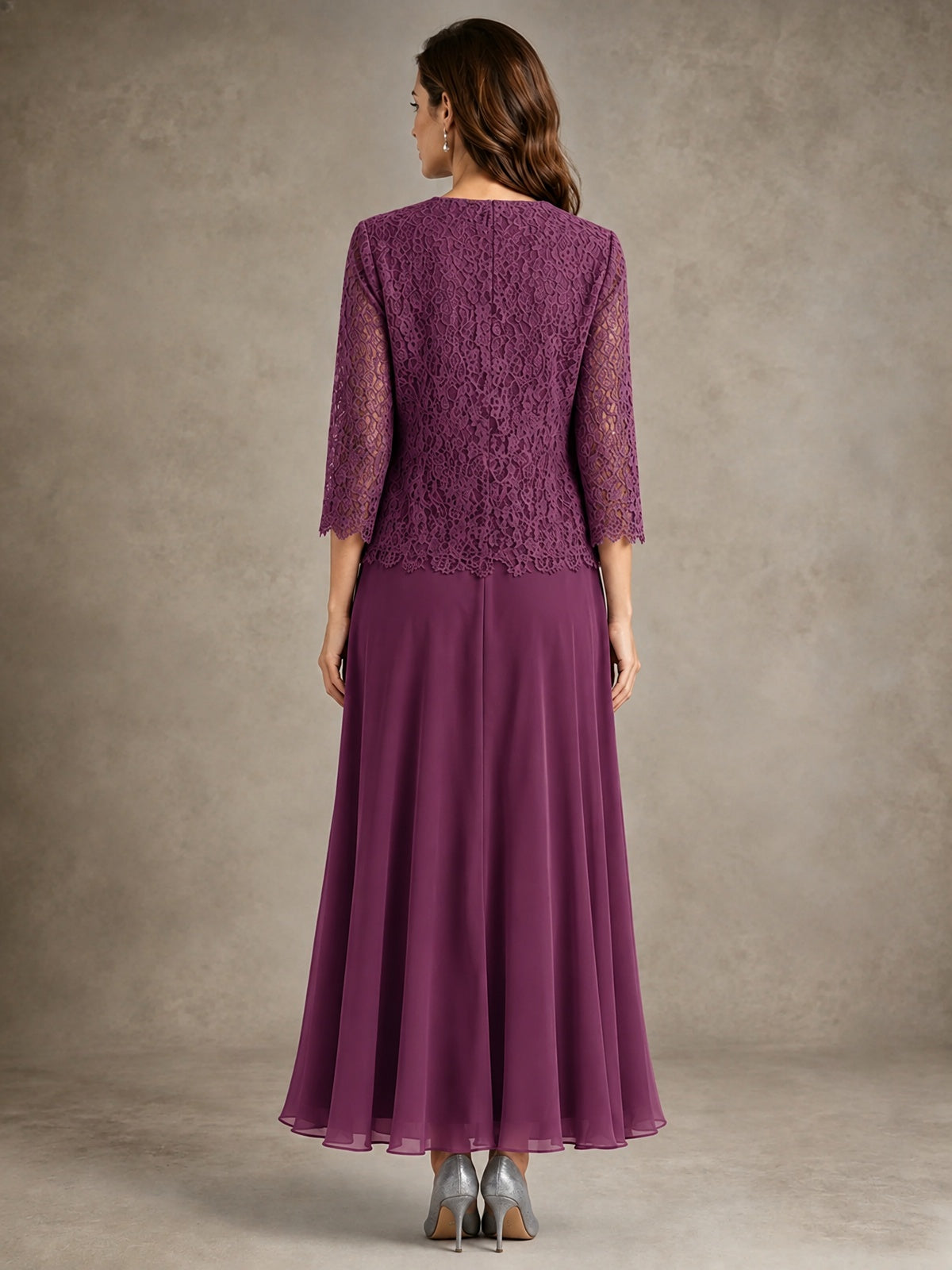 2-Piece Chiffon Mother of the Bride Dress with Lace Jacket