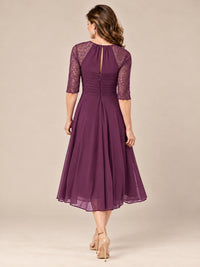 Tea-Length Mother of the Bride Dress with Lace 3/4 Sleeves