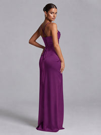 Square Neck Satin Long Prom Dress with Ruffles