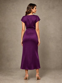 Cowl Neck Satin Mother of the Bride Dress with Ruched Waist