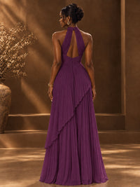 Wrap Pleated Prom Dress Halter A-line Chiffon Formal Wedding Dress