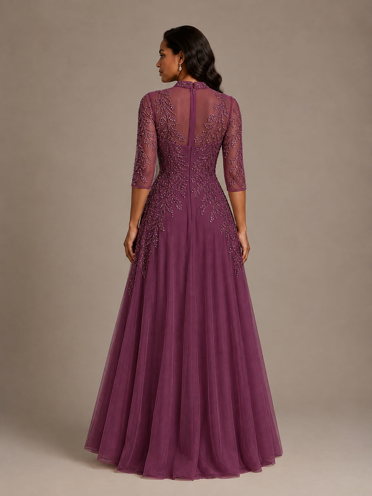 Embellished Appliques Mother of the Bride Dress with 3/4 Sleeves