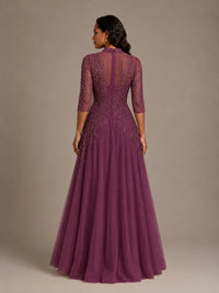 Embellished Appliques Mother of the Bride Dress with 3/4 Sleeves