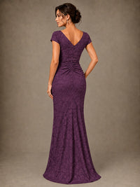 V-Neck Floral Jacquard Mother of the Bride Dress with Slit