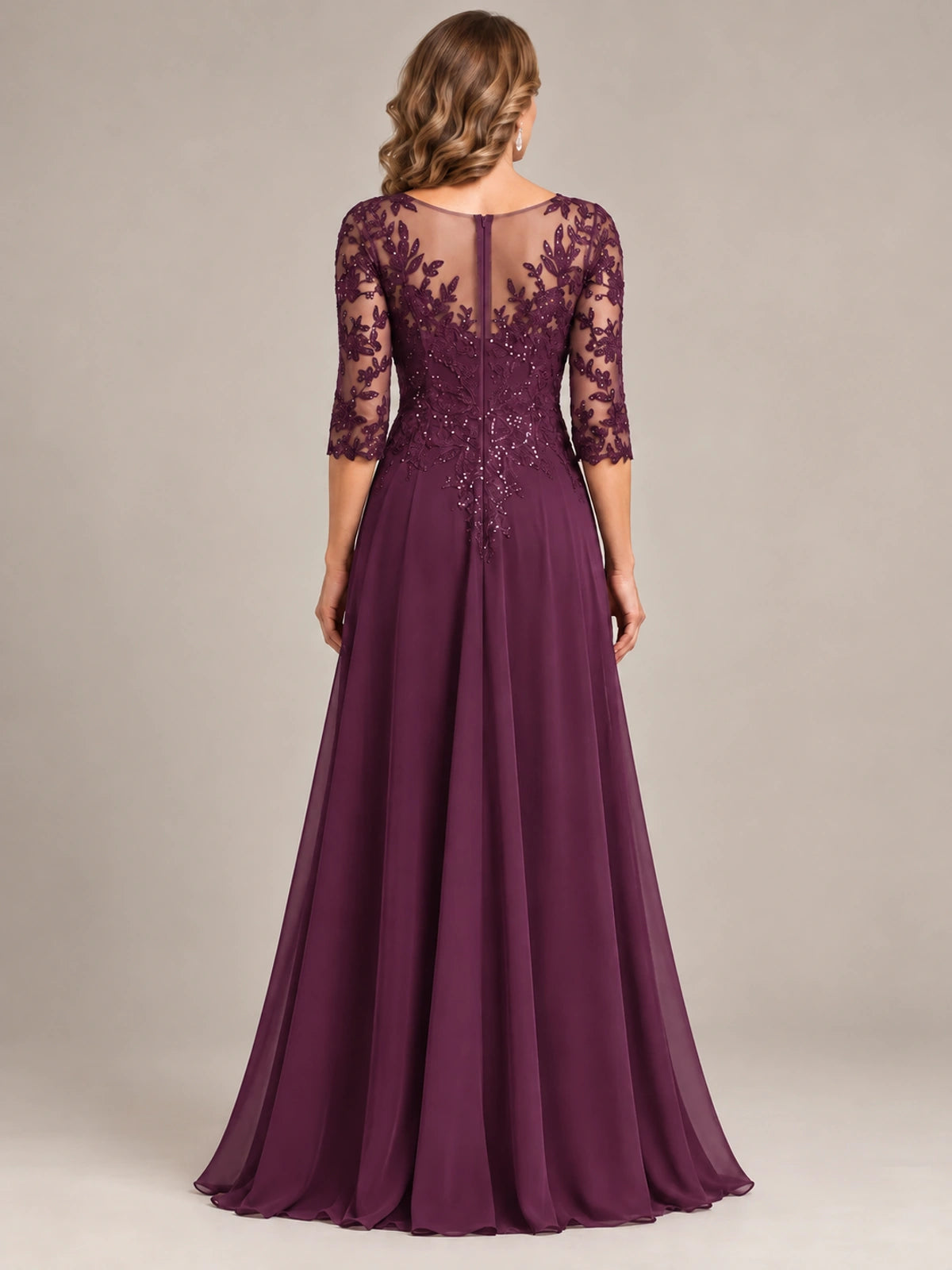 Sequin Lace A-Line Mother of the Bride Dress with 3/4 Sleeves