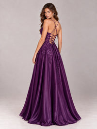 Lace Applique Satin A-Line Prom Dress with Sheer Bodice