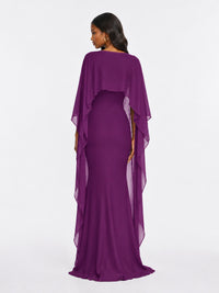 Satin Cape Prom Dresses Meramid Maxi Dress