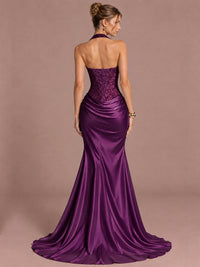Sparkling Halter Corset Satin Mermaid Prom Dress