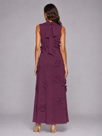 3D Floral Applique High Neck Prom Maxi Dress