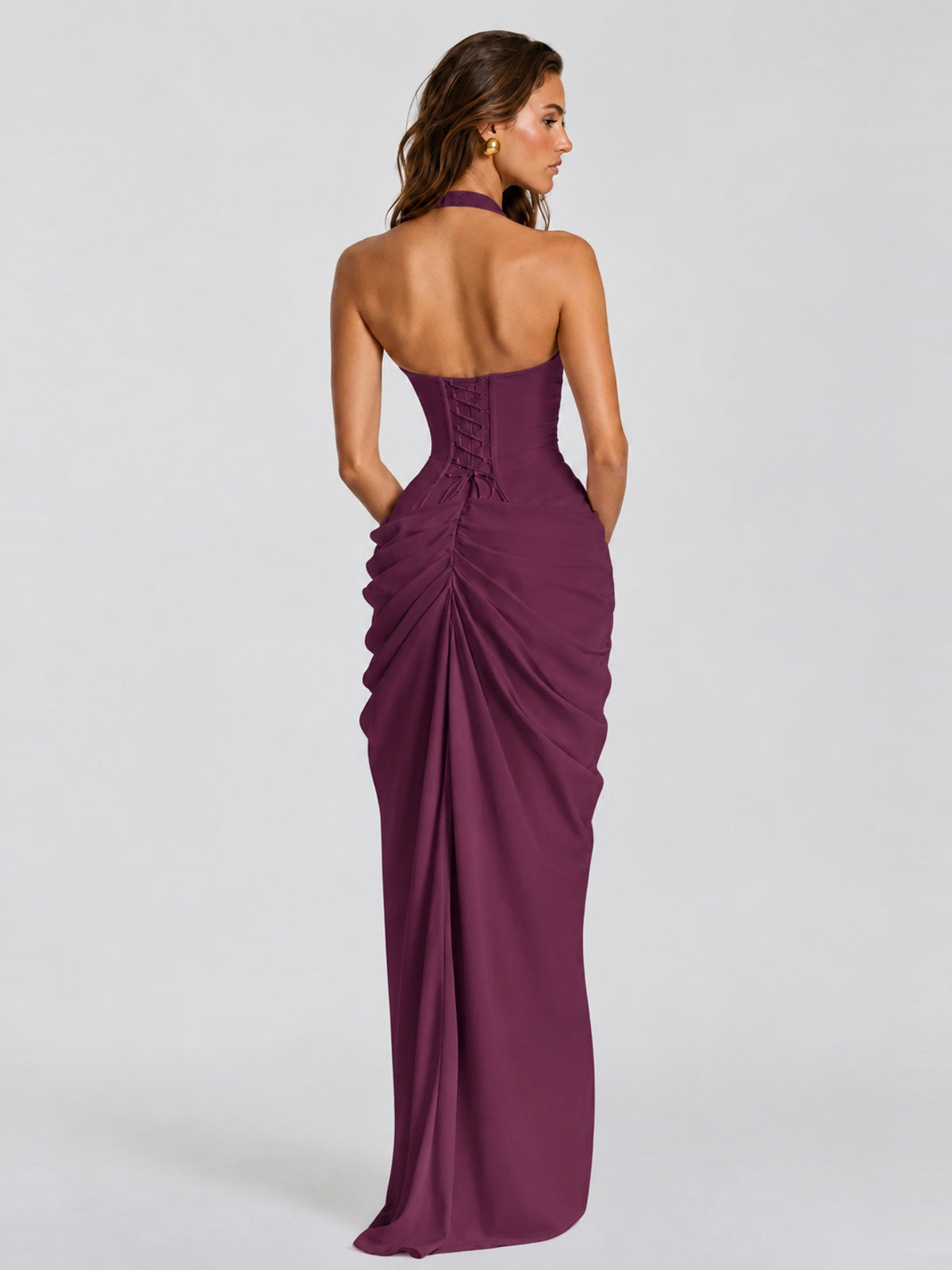 Ruched Halter Neck High-Slit Prom & Evening Dress