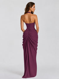 Ruched Halter Neck High-Slit Prom & Evening Dress