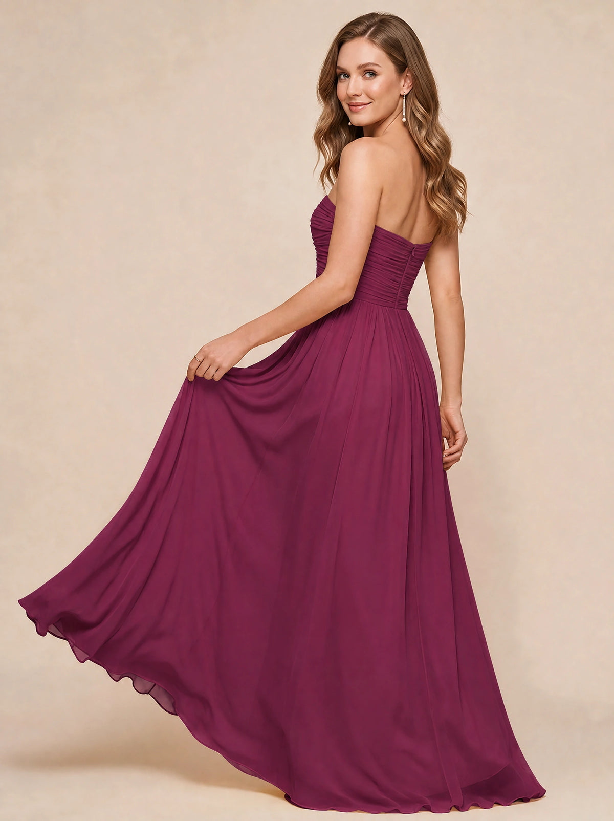 Strapless Pleated Chiffon A-Line Bridesmaid Dress