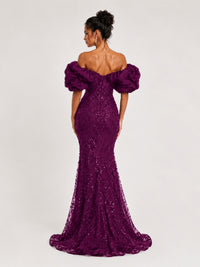 Sequin Off-Shoulder Ruffle Mermaid Prom Dress