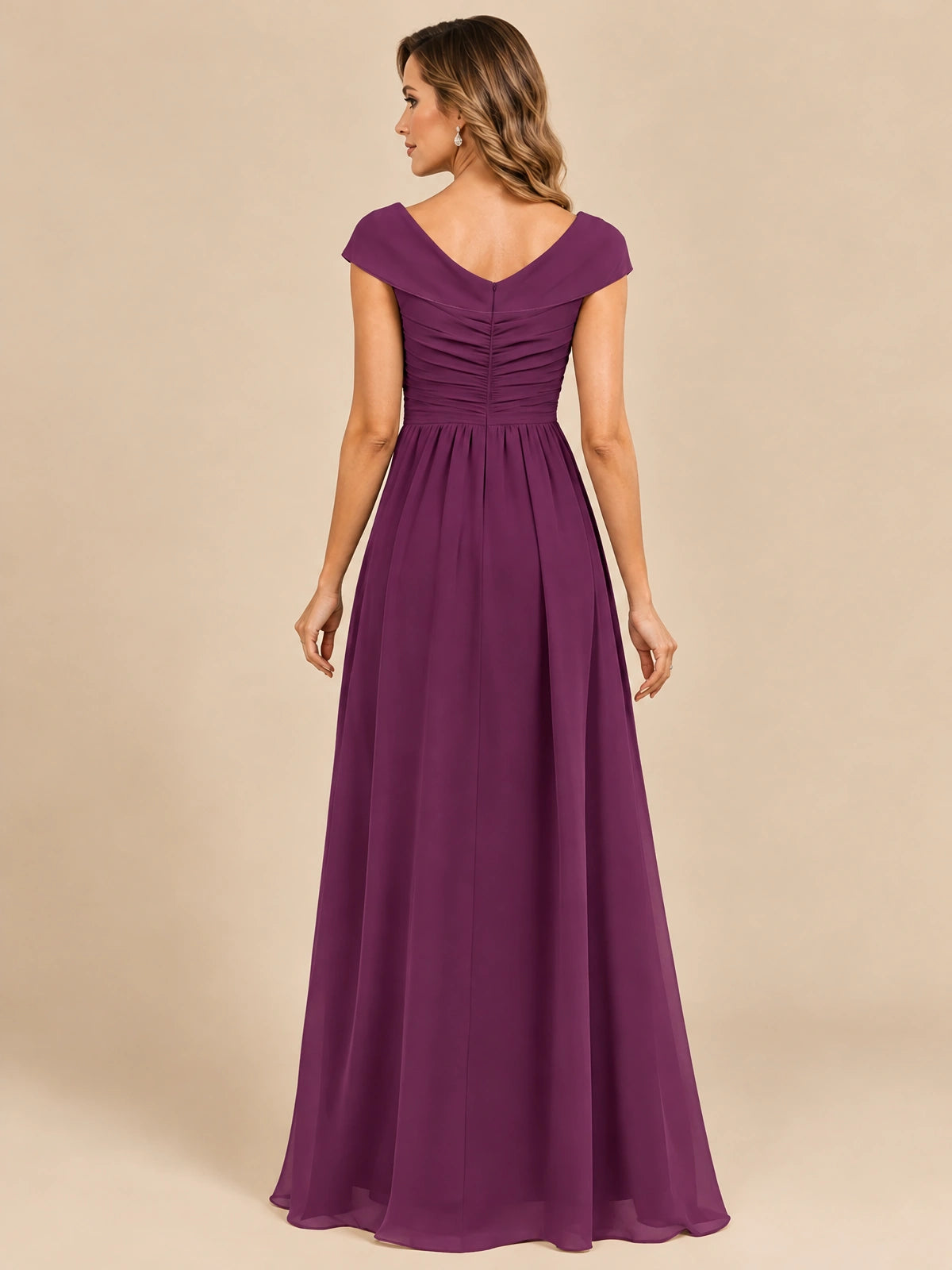 Cap Sleeve Mother of The Bride Dresses Long Chiffon Formal Gowns