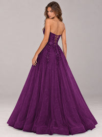 Strapless Sweetheart Beaded Corset Glitter Tulle Ball Gown Prom Dress