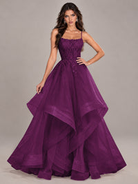 Lace Corset Ball Gown Prom Dress with Cascading Tulle Ruffles