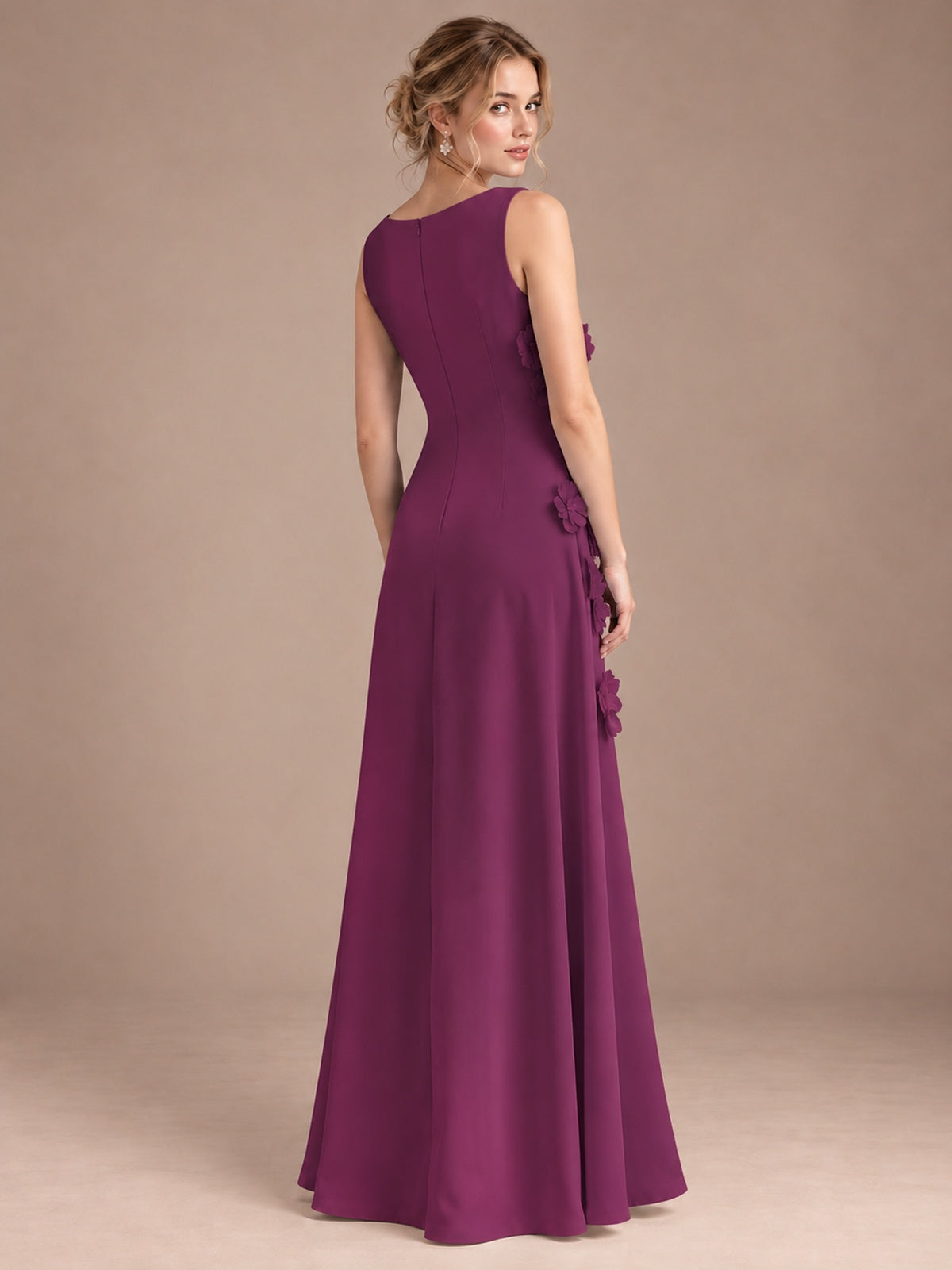 3D Floral Applique Sleeveless Formal Maxi Dress