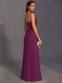 Strapless A-line Long Pleated Satin Prom Dress