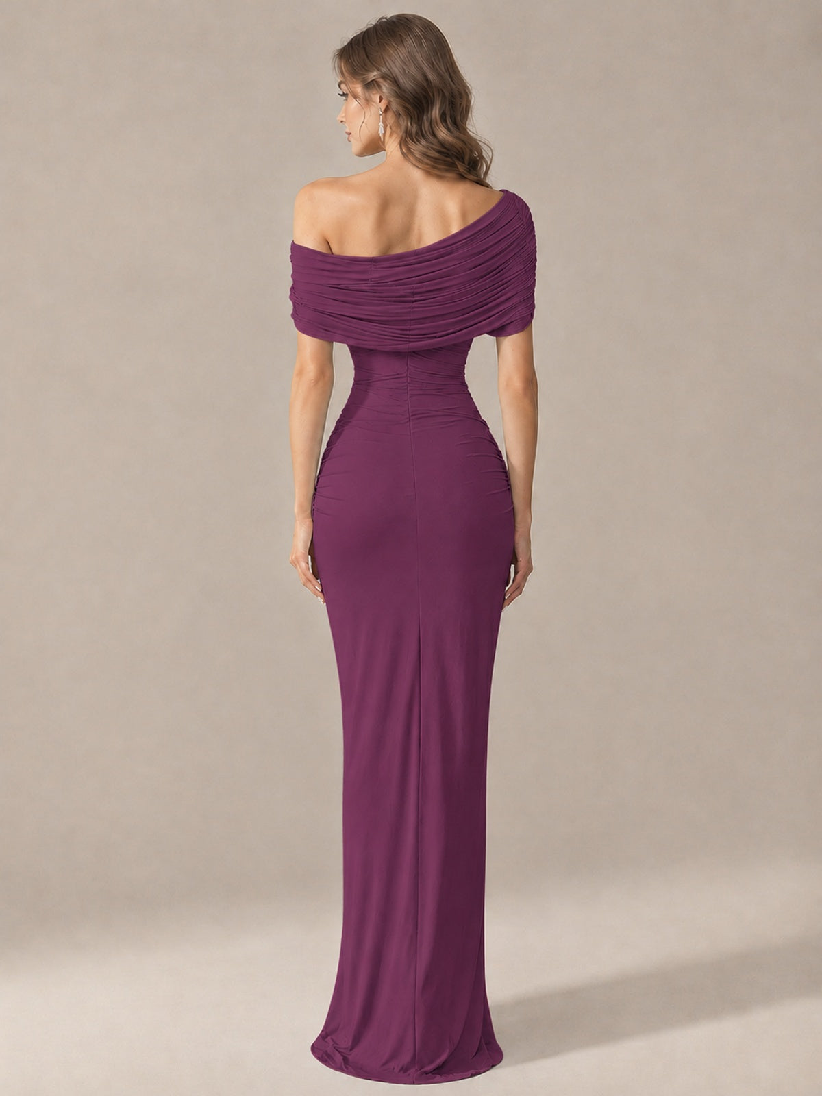 Elegant Draped Off Shoulder Ruched Mermaid Chiffon Formal Evening Gown