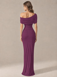 Elegant Draped Off Shoulder Ruched Mermaid Chiffon Formal Evening Gown