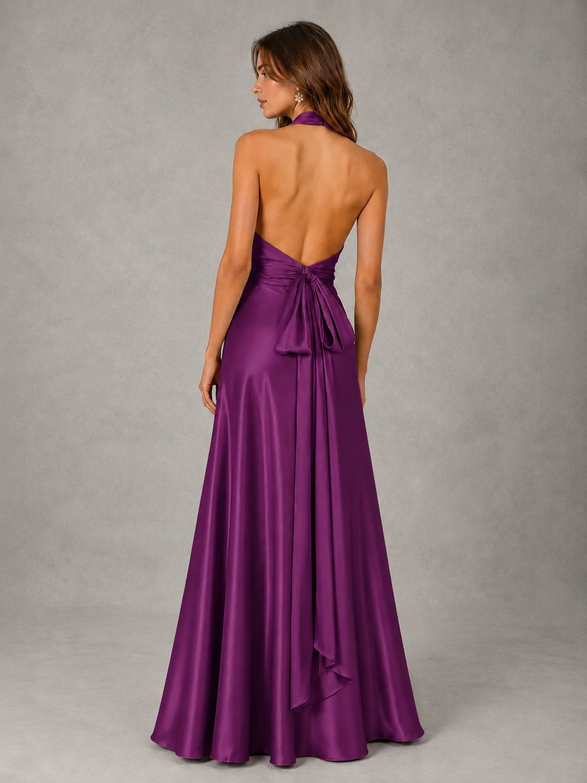 Sage Green Satin A-Line Bridesmaid Dress with Halter Neck