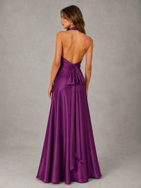 Sage Green Satin A-Line Bridesmaid Dress with Halter Neck