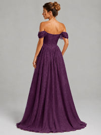 Off Shoulder Jacquard A-Line Maxi Dress