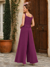 Elegant 3-Piece Chiffon Mother of the Bride Pantsuit with Floral Applique Jacket
