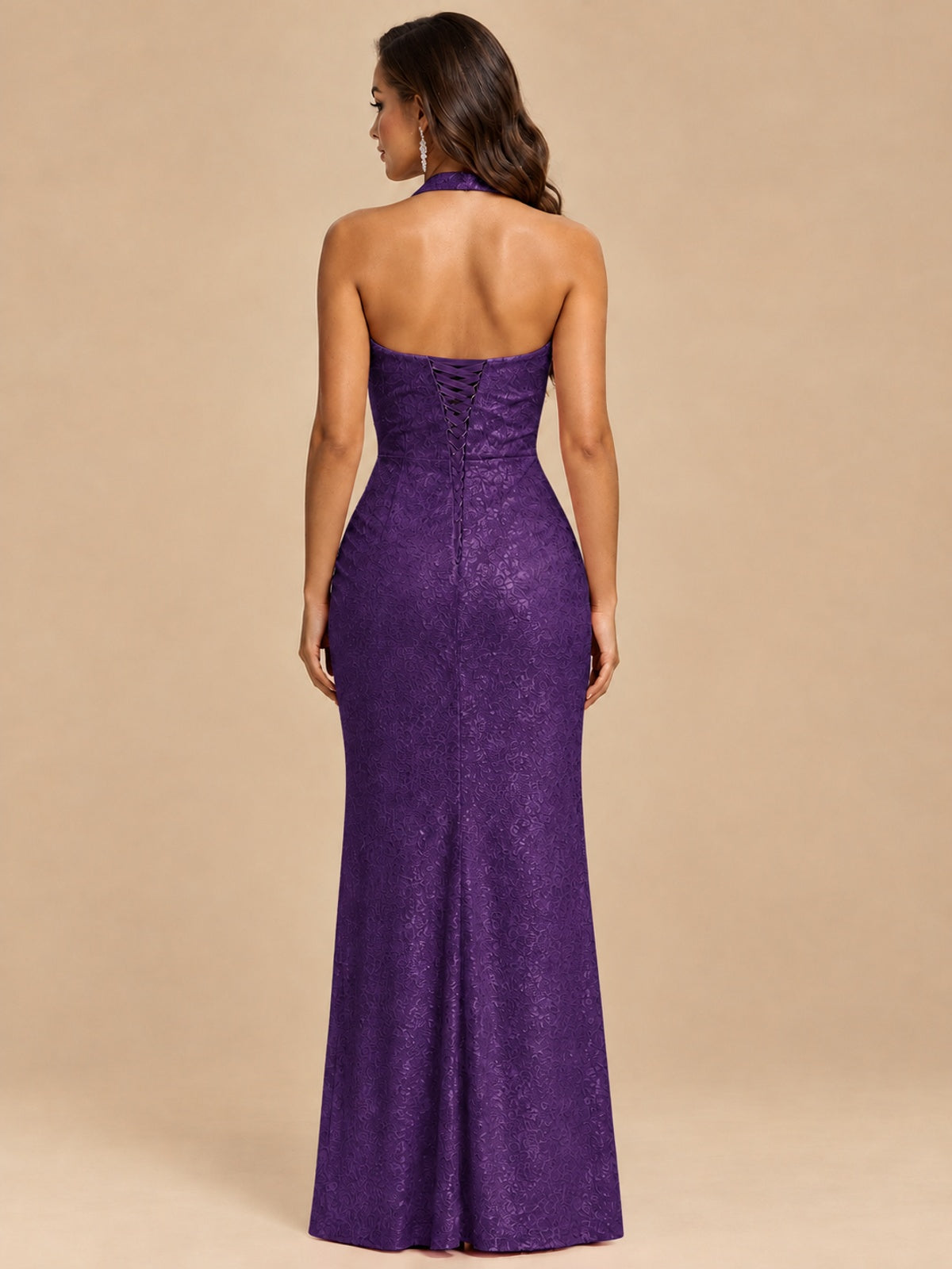 Halter V-Neck Sequin Mermaid Prom Dress with High Slit