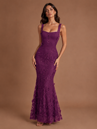 Floral Applique Mermaid Formal Dress with Lace-Up Back