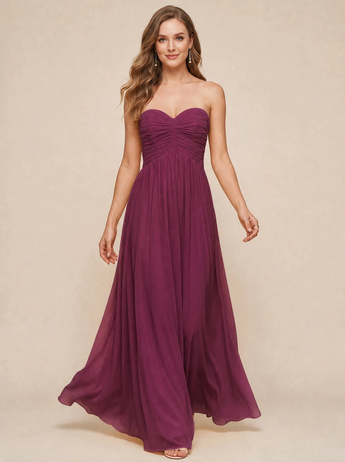 Strapless Pleated Chiffon A-Line Bridesmaid Dress