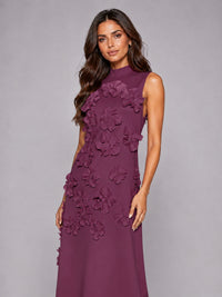 3D Floral Applique High Neck Prom Maxi Dress