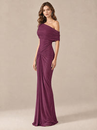 Elegant Draped Off Shoulder Ruched Mermaid Chiffon Formal Evening Gown