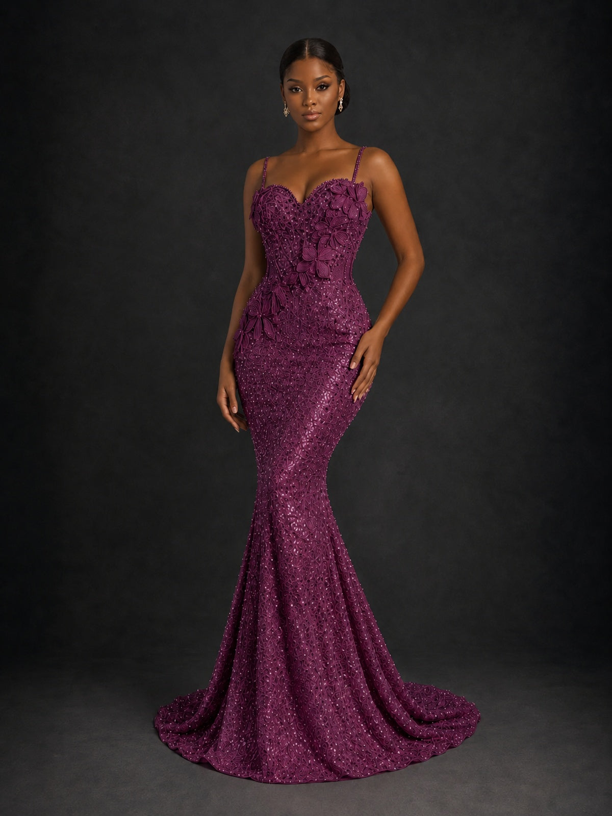 Sequin Mermaid Prom Dress with Floral Applique
